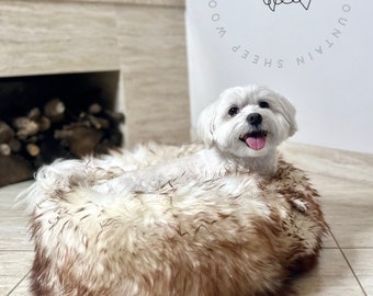 Large Sheepskin Brown Dogs bed, Cat Bed, Pouf Dog, Pouf Cat, for pets, gift for dog, cat cave, pet, Cat Mat, Pet Furniture, Sheepskin