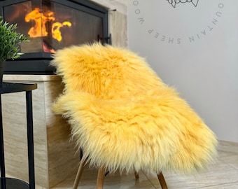 BIG natural furry sheepskin rug, throw sofa chair floor, bed cover, scandinavian decor, genuine leather, blanket, super soft luxury, home