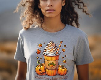 Pumpkin Spice Latte Graphic Tee | Autumn Fall Vibes T-Shirt | Cute Halloween Coffee Shirt | Fun Pumpkin Drink Shirt | Cozy Fall Gift Idea