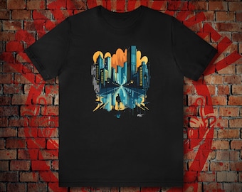 Urban Chic Cityscape T-Shirt | Modern Skyline Graphic Tee | Abstract Art Shirt | Adult Metropolitan Style Top | Unique City Wear