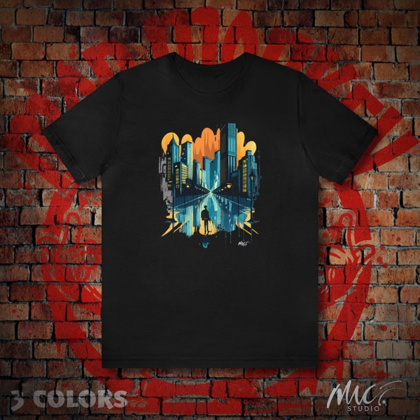 Urban Chic Cityscape T-Shirt | Modern Skyline Graphic Tee | Abstract Art Shirt | Adult Metropolitan Style Top | Unique City Wear