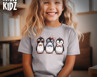 Cute Penguin Trio Graphic Tee for Kids | Adorable Bow Tie Penguin T-Shirt | Fun Penguin Party Shirt | Gift for Kids | Child Pajama Shirt