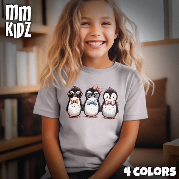 Cute Penguin Trio Graphic Tee for Kids