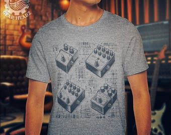 Electric Guitar Pedal T-Shirt | Music Gear Graphic Tee | Boutique Pedal Collector Shirt | Gifts for Guitar Players | Gifts for Guitarists