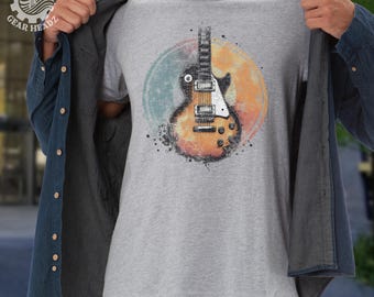Vintage-Style Electric Guitar T-Shirt | Rock and Roll Distressed Guitar Tee | Classic Musician&#39;s Shirt | Iconic Guitar Design Top