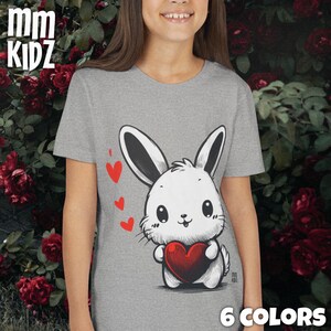 Bonita camiseta con corazón de conejito para niños / Adorable camiseta con gráfico para el día de San Valentín / Dulce camiseta con diseño de conejo para San Valentín / Regalo perfecto para niños