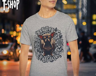 Bad Dog Tattooed Chihuahua T-Shirt | Funny Dog Pound Graphic Tee | Ruff Life Puppy Prison T Shirt | Unique Gift for Dog And Pet Lovers