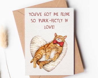 Orange Ginger Feline Cat Valentine Card, Romantic Cute Valentine's Day Card, Sweet Valentine Couples Card, Cat Owner Valentine Greeting Card