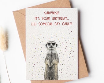 Sarcastic Meerkat Birthday Card, Sweet Birthday Card for Celebration, Humorous Sarcastic Birthday Note, Unique Animal Bday Cards