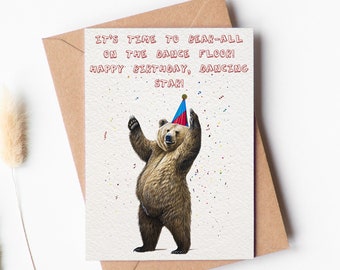Dancing Star Bear Birthday Card, Sweet Birthday Card for Celebration, Cute Birthday Note, Gift For Best Friend, Animal Greeting Cards