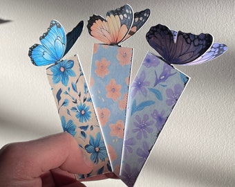 Schmetterling Lesezeichen, süßes süßes pastell Blumen Lesezeichen, Geschenk für Bücherliebhaber und Leseratten, Blumen und 3D Schmetterling Lesezeichen