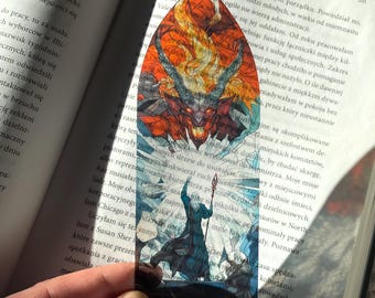 Gandalf & Balrog Fantasy Theme Stained Glass Bookmark | Transparent Bookmark |  Magical Bookmark | Collectable Fan Art | Book Accessories