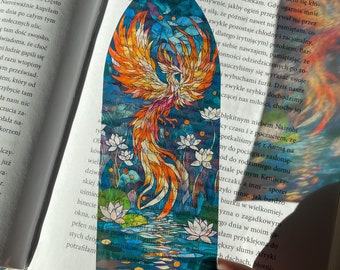 Phoenix Stained Glass Bookmark | Transparent Bookmark | Clear Unique Bookmark | Magical Bookmark | Fantasy Book Accessories | Bookworm Gift