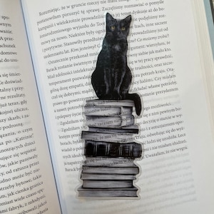 黒猫ブックマーク | 透明ブックマーク | ゴシック コア クリアブックマーク | ウィッチ コア | コテージ コア ビクトリアン ダーク アカデミア | 積み重ねられた本