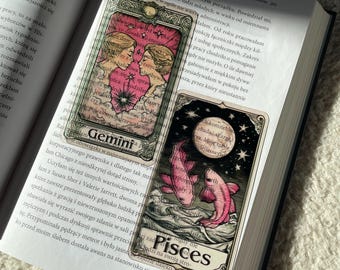 Zodiac Tarot Card Bookmark | Tarot Card Transparent Book Accessories | Magical Clear Bookmark | Pink Inspired Astrology Book Reader Gift