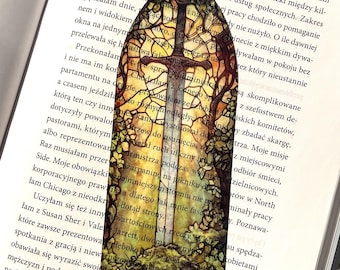 Warrior's Sword Stained Glass Bookmark | Transparent Mythical Bookmark | Cottagecore Magical Bookmark | Fantasy Book Accessories