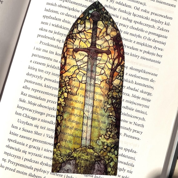 Warrior's Sword Stained Glass Bookmark | Transparent Mythical Bookmark | Cottagecore Magical Bookmark | Fantasy Book Accessories