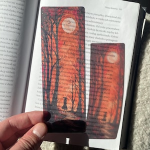 Marque-page Sorcière d&#39;Halloween | Marque-page transparent Lune chauve-souris | Marque-page gothique clair d&#39;automne d&#39;automne | Cadeau pour lecteur de livre Dark Academia