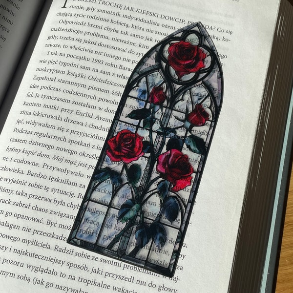 Marque-page rose | Marque-page transparent floral | Marque-page gothique transparent | Marque-page gothique fantastique | Cadeau pour lecteur de livre Dark Academia | Art rat de bibliothèque