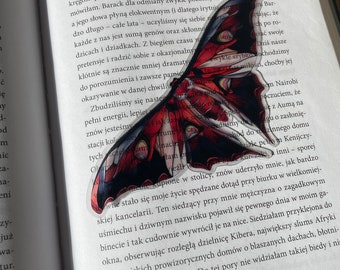 Marcador de Página Transparente Mariposa Luna Vermelha | Marcador de Página Transparente | Marcador de Página Gótico | Marcador de Página com Mariposa | Estilo Bruxa Campestre | Academia Sombria Vitoriana