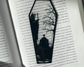 Coffin Bookmark | Dead Tree Graveyard Bookmark | Clear Skull Gothic Bookmark | Ghost Bookmark | Dark Academia Book Gift | Halloween Art