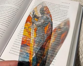 Warrior's Fire Sword Stained Glass Bookmark | Transparent Mythical Bookmark | Cottagecore Adventure Bookmark | Dragon Fantasy Book Accessory