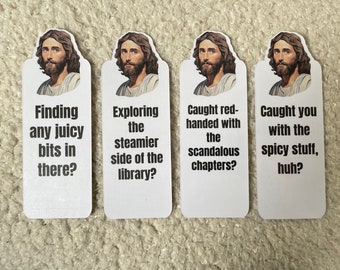 Set of 4 - Jesus Peeking Bookmark | Smut Spicy Book Club Gifts | Reader Funny Hilarious Humorous Gift | Sarcastic Joke Book Reader Gift