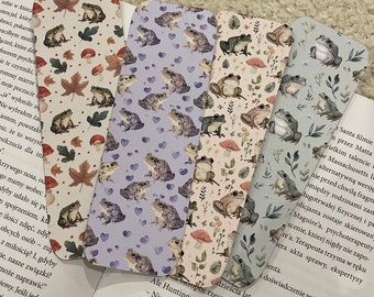 Chubby Frogs Bookmark, Toad Bullfrog Bookmark, Autumn Mushroom Forest Inspired Bookmark, Bookworm Gift, Aesthetic Pastel Coloured Bookmark