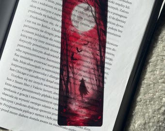 Witch in the Forest Bookmark | Bat Moon Transparent Bookmark | Clear Gothic Bookmark | Witch Core Bookmark | Dark Academia Book Reader Gift