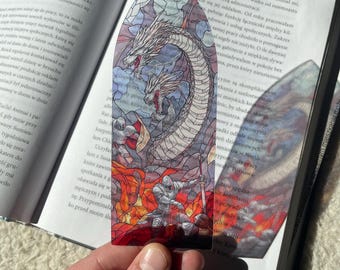 Marque-page en verre teinté dragon fantaisie à deux têtes | Marque-page transparent | Effacer Cadeau livre unique | Accessoires pour livres sur la romance magique