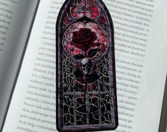 Rose and Skull Bookmark | Floral Transparent Bookmark | Clear Gothic Bookmark | Fantasy Goth Bookmark | Dark Academia Book Worm Reader Gift
