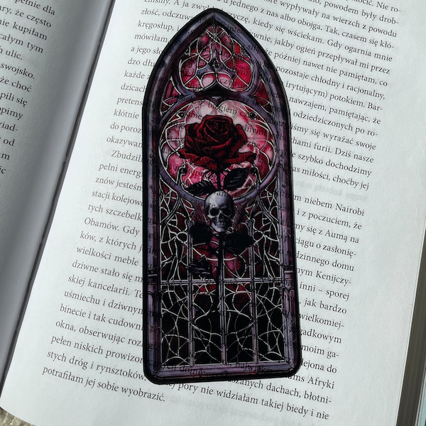 Rose and Skull Bookmark | Floral Transparent Bookmark | Clear Gothic Bookmark | Fantasy Goth Bookmark | Dark Academia Book Worm Reader Gift