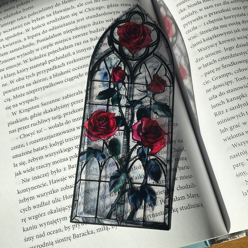 Rose Bookmark Floral Transparent Bookmark Clear Gothic Bookmark Fantasy Goth Bookmark Dark Academia Book Reader Gift Bookworm Art zdjęcie 2