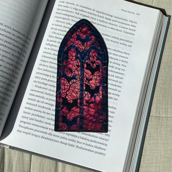 Gothic Bat Bookmark | Church Window Transparent Bookmark | Clear Gothic Bookmark | Witch Core Horror Book Reader Gift | Red Fantasy Bookmark