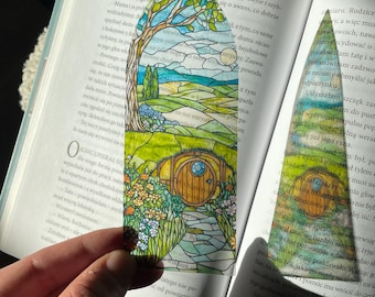 Shire's Cottagecore World bokmärke i målat glas | Transparent bokmärke | Magiskt bokmärke | Tillbehör för fantasyböcker | Julklapp