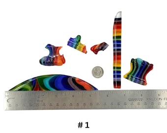 96 COE rainbow pattern bar odd glass scraps, 3 ounces glass pieces for fusing and jewelry making