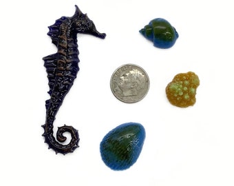 96 COE fused glass, seahorse and sea shells freeze and fuse pieces, fused seahorse embellishments