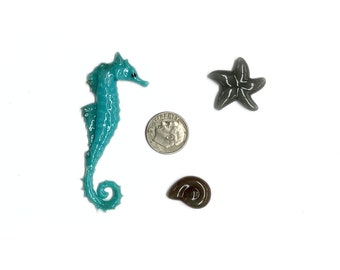 96 COE fused glass, seahorse, seashell and starfish freeze and fuse pieces, fused seahorse embellishments