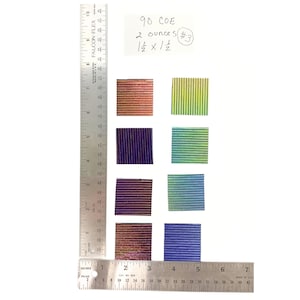 90 COE Dichroic glass for fusing, 1.6 × 1.6 inch pieces black backed dichro, 2 ounces Dichroic glass