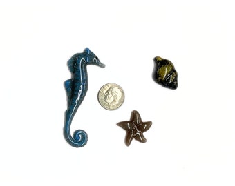 96 COE fused glass, seahorse, seashell and starfish freeze and fuse pieces, fused seahorse embellishments