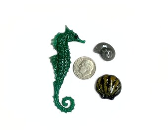 96 COE fused glass, seahorse and sea shells freeze and fuse pieces, fused seahorse embellishments