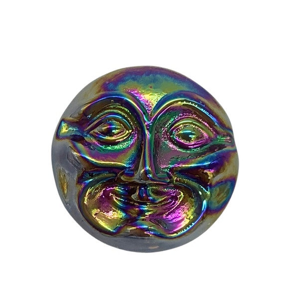 Amber glass moonface, 40mm moonface, iridescent moon face