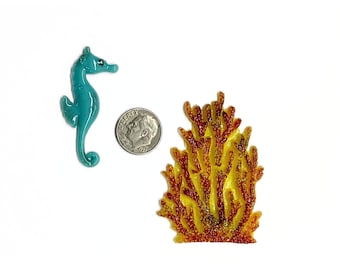 96 COE fused glass,Seahorse and Coral freeze n fuse pieces, fused seahorse embellishments