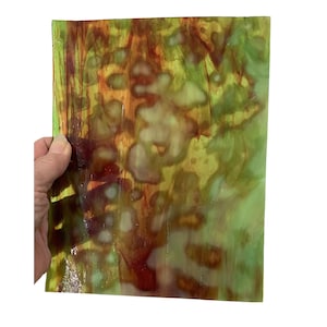 Art Glass, reds, greens and mixed colors stained glass, 6” x 8” glass sheet for stained glass or mosaic crafts. Choose your color.