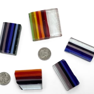 96 COE Rainbow Pattern Bar Glass Scraps, Fusing Glass, Jewelry Making, 3 Ounces