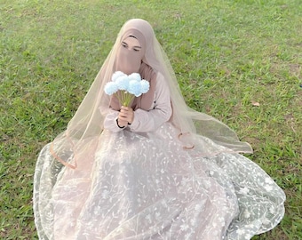 Vestido de noiva islâmico, vestido Nikkah, vestido de noiva muslimah, vestido de luxo com renda, véu de noiva, vestido de renda feito à mão