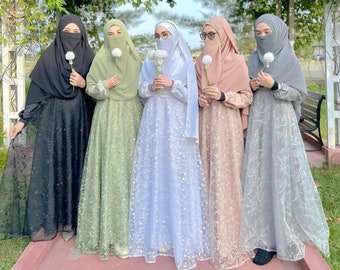 Vestido de dama de honra, vestido de noiva muçulmano, vestido de noiva simples, vestido nikkah, vestido com hijab para casamento, vestido eid, véu nikkah