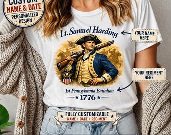 Custom Descendant of a Patriot T-shirt, American Revolutionary War Ancestry Heritage Family Name Tee, Patriotic DAR SAR Tee Gift