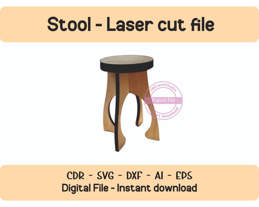 Stool Laser Cut Files, CNC Stool Plan Dxf, Plywood Stool Template