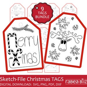 Sketch File Christmas tag svg gift tag svg for silhouette cricut png pdf dxf snowflakes ornaments instant download holiday cards present